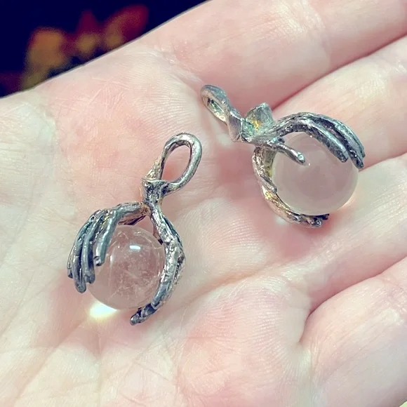 VTG Whimsigoth Crystal Ball Glass Marble Silver Tone Metal Costume Pendants - Picture 1 of 4